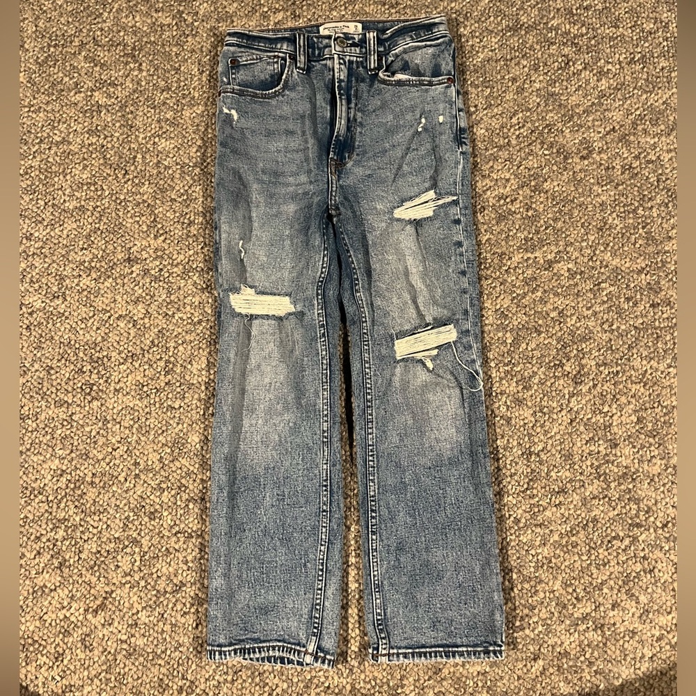 Abercrombie Ripped Blue Straight Leg Jeans 26/2 S